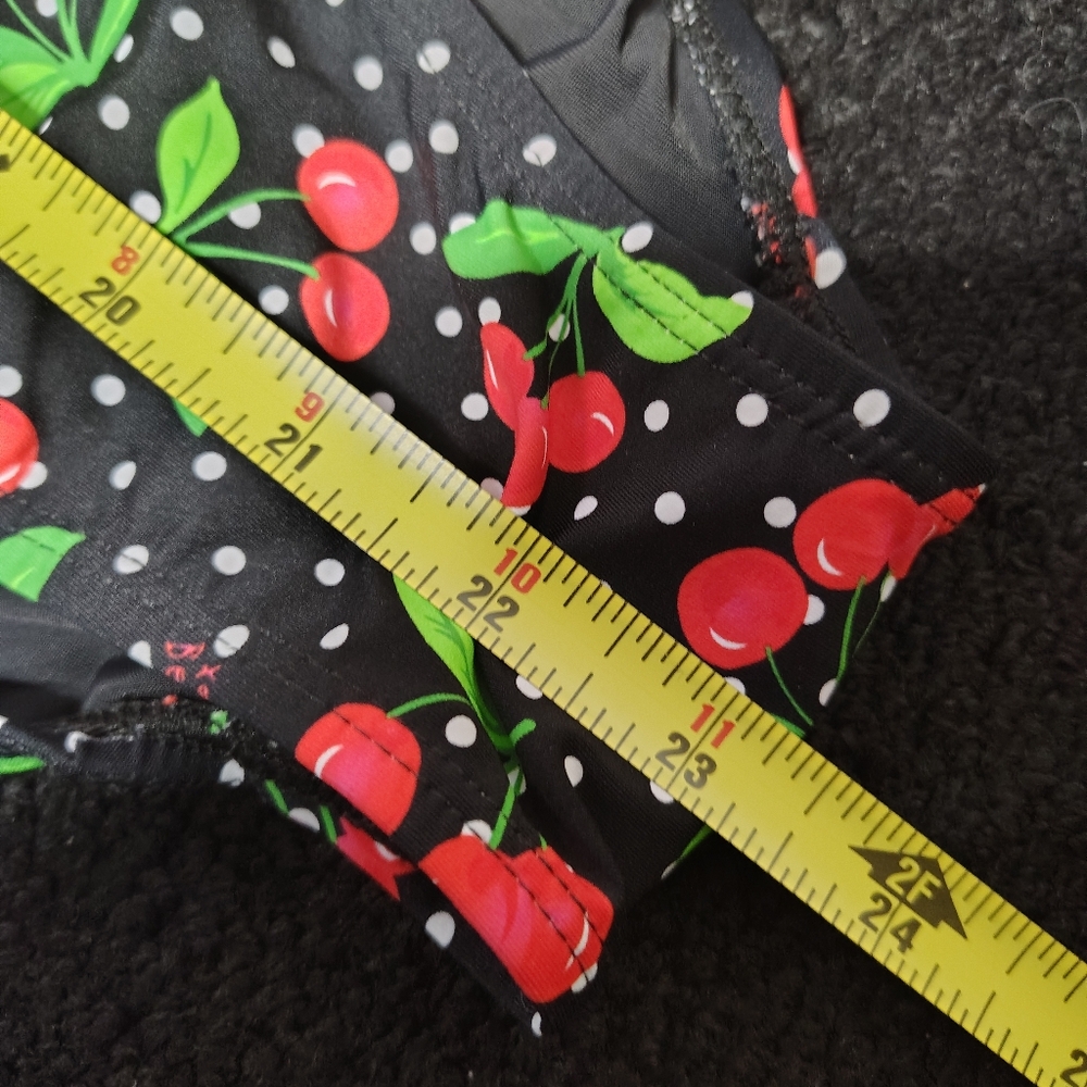 Betsy Johnson Black Sweetheart Cherry Ruched One-Piece Swimsuit Womens XL NWT - Picture 11 of 11